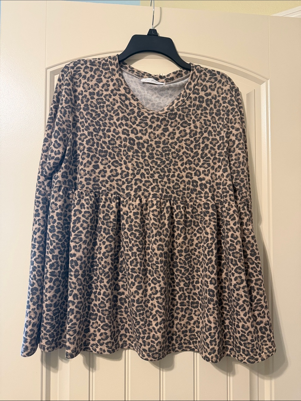 Ces Femme Leopard Print Peplum Tunic - Taupe & Black